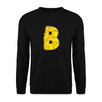 Buchstabe B - Anfangsbuchstabe B - Käse Motiv - Unisex Pullover - Schwarz - Vorne - Alina (178cm) & Michal (187cm)