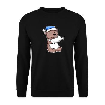 Bear with pillow and sleeping cap - Unisex Sweatshirt - black - Front - Alina (178cm) & Michal (187cm)