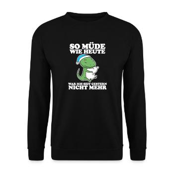 Ausschlafen Müde Spruch lustig Schlafen - Echse - Unisex Pullover - Schwarz - Vorne - Alina (178cm) & Michal (187cm)
