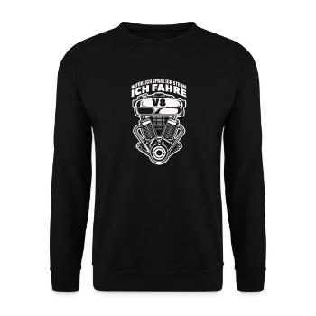 Natürlich spare ich Strom Ich fahre V8 - Unisex Pullover - Schwarz - Vorne - Alina (178cm) & Michal (187cm)