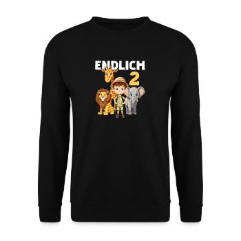 2 Kindergeburtstag Giraffe Elefant Löwe Geburtstag - Unisex Pullover - Schwarz - Vorne - Alina (178cm) & Michal (187cm)