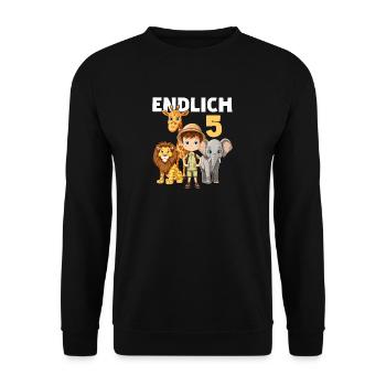 5 Geburtstag Elefant Löwe Giraffe 5 Jahre Spruch - Unisex Pullover - Schwarz - Vorne - Alina (178cm) & Michal (187cm)