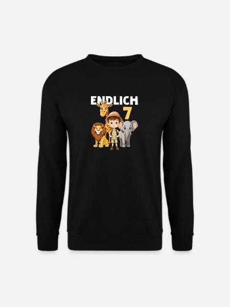 7 Jahre Elefant Giraffe Löwe 7 Kindergeburtstag - Unisex Pullover - Schwarz