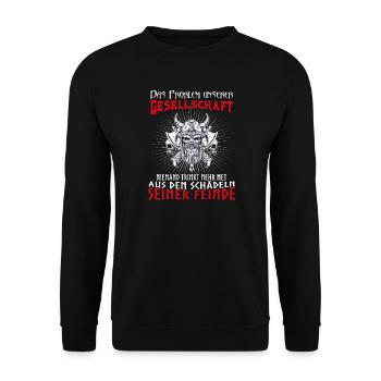 Wikinger nordische Mythologie Schädel Feinde - Unisex Pullover - Schwarz - Vorne - Alina (178cm) & Michal (187cm)