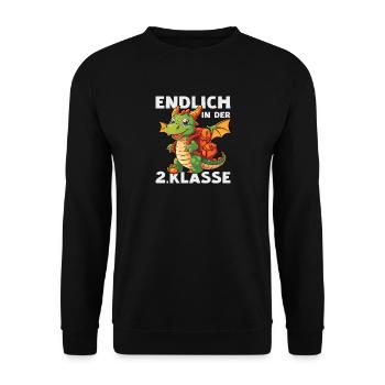Drache 2 Klasse Jungen Mädchen Einschulung Schule - Unisex Pullover - Schwarz - Vorne - Alina (178cm) & Michal (187cm)