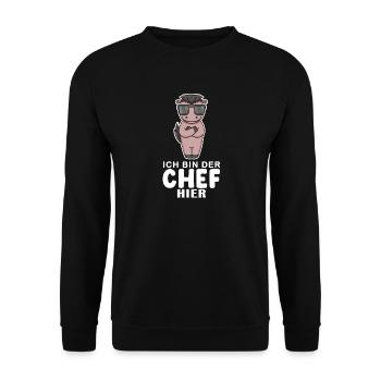 Chef Spruch Anführer Pferd Motiv - Unisex Pullover - Schwarz - Vorne - Alina (178cm) & Michal (187cm)