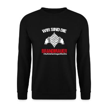 Brandmauer gegen Rechts gegen AfD - Unisex Pullover - Schwarz - Vorne - Alina (178cm) & Michal (187cm)
