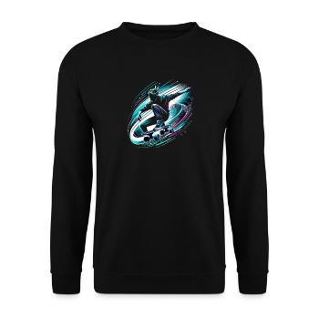 Longboarder auf Skateboard oder Longboard - Unisex Pullover - Schwarz - Vorne - Alina (178cm) & Michal (187cm)