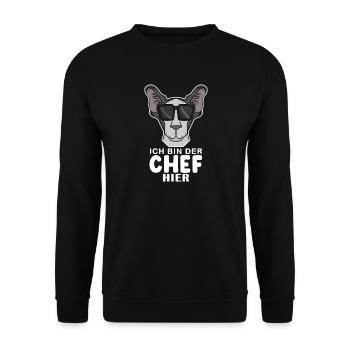 Chef Spruch Anführer Hund - Unisex Pullover - Schwarz - Vorne - Alina (178cm) & Michal (187cm)