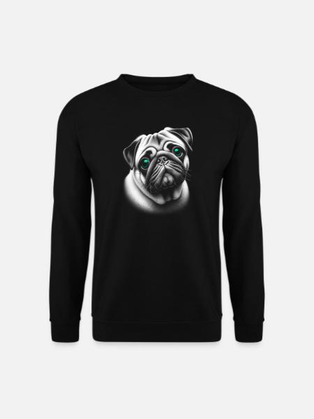 Portrait of a cute pug with turquoise eyes - Unisex Sweatshirt - black