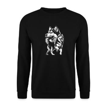 Siberian husky as a cool portrait in drawing style. - Unisex Sweatshirt - black - Front - Alina (178cm) & Michal (187cm)
