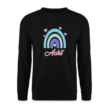 8. Geburtstag Regenbogen Vintage - Unisex Pullover - Schwarz - Vorne - Alina (178cm) & Michal (187cm)