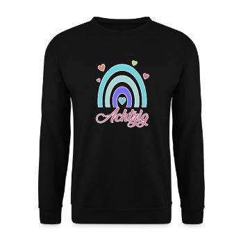80. Geburtstag Regenbogen Vintage - Unisex Pullover - Schwarz - Vorne - Alina (178cm) & Michal (187cm)