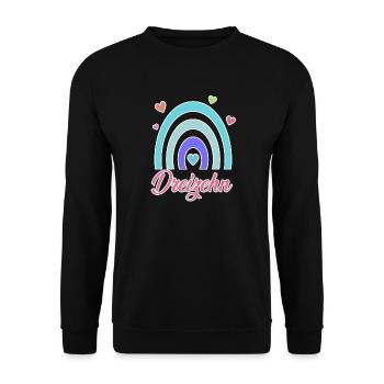13. Geburtstag Regenbogen Vintage - Unisex Pullover - Schwarz - Vorne - Alina (178cm) & Michal (187cm)