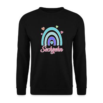 16. Geburtstag Regenbogen Vintage - Unisex Pullover - Schwarz - Vorne - Alina (178cm) & Michal (187cm)
