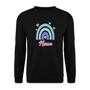 9. Geburtstag Regenbogen Vintage - Unisex Pullover - Schwarz - Vorne - Alina (178cm) & Michal (187cm)
