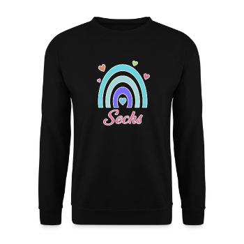 6. Geburtstag Regenbogen Vintage - Unisex Pullover - Schwarz - Vorne - Alina (178cm) & Michal (187cm)