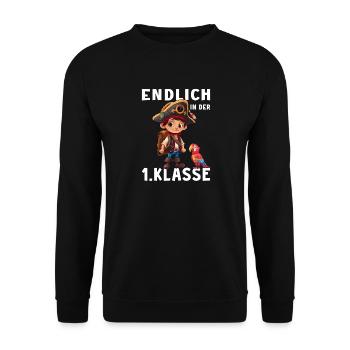 Pirat 1 Klasse Einschulung Piraten Erstklässler - Unisex Pullover - Schwarz - Vorne - Alina (178cm) & Michal (187cm)