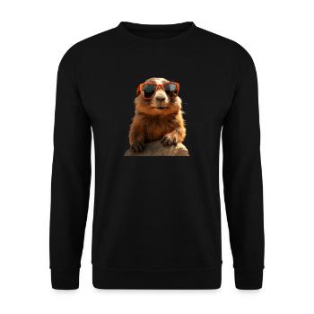 Murmeltier mit Sonnenbrille Nagetier Erdhörnchen - Unisex Pullover - Schwarz - Vorne - Alina (178cm) & Michal (187cm)