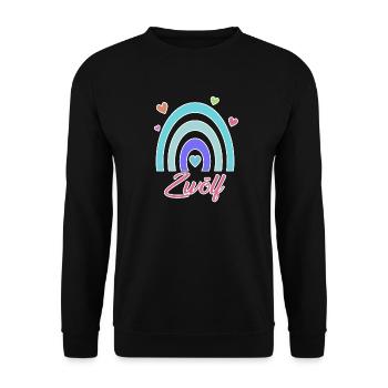 12. Geburtstag Regenbogen Vintage - Unisex Pullover - Schwarz - Vorne - Alina (178cm) & Michal (187cm)