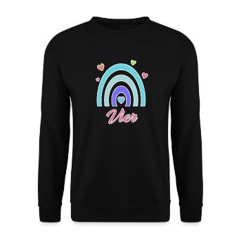 4. Geburtstag Regenbogen Vintage - Unisex Pullover - Schwarz - Vorne - Alina (178cm) & Michal (187cm)