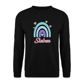 7. Geburtstag Regenbogen Vintage - Unisex Pullover - Schwarz - Vorne - Alina (178cm) & Michal (187cm)