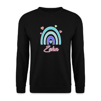 10. Geburtstag Regenbogen Vintage - Unisex Pullover - Schwarz - Vorne - Alina (178cm) & Michal (187cm)