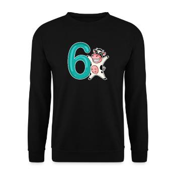 6th Birthday Motif Cow - Six Years Old - Unisex Sweatshirt - black - Front - Alina (178cm) & Michal (187cm)