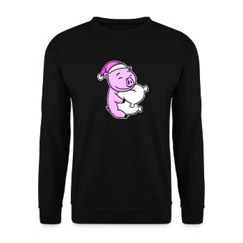 Schwein Müde Ausschlafen Schlafen Mädchen - Unisex Pullover - Schwarz - Vorne - Alina (178cm) & Michal (187cm)