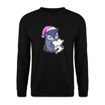 Eule Müde Ausschlafen Schlafen Mädchen - Unisex Pullover - Schwarz - Vorne - Alina (178cm) & Michal (187cm)