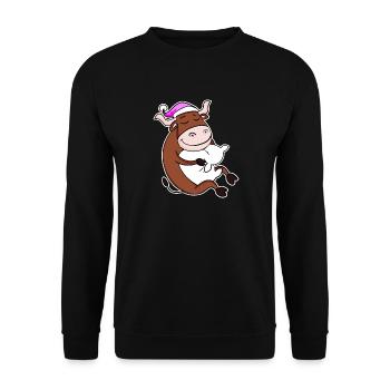 Ochse Müde Ausschlafen Schlafen Mädchen - Unisex Pullover - Schwarz - Vorne - Alina (178cm) & Michal (187cm)