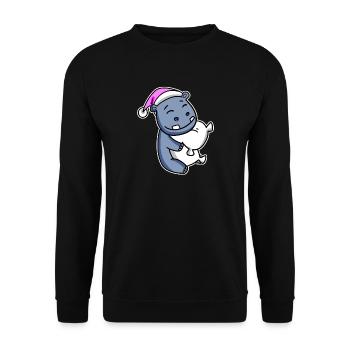 Nilpferd Müde Ausschlafen Schlafen Mädchen - Unisex Pullover - Schwarz - Vorne - Alina (178cm) & Michal (187cm)