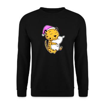 Gepard Müde Ausschlafen Schlafen Mädchen - Unisex Pullover - Schwarz - Vorne - Alina (178cm) & Michal (187cm)
