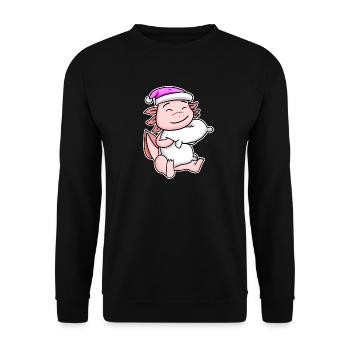 Axolotl Müde Ausschlafen Schlafen Mädchen - Unisex Pullover - Schwarz - Vorne - Alina (178cm) & Michal (187cm)