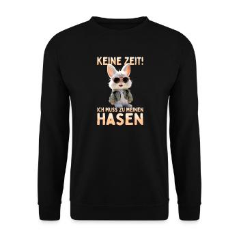 Hase Kaninchen Bunny Ich Muss Zu Meinen Hasen - Unisex Pullover - Schwarz - Vorne - Alina (178cm) & Michal (187cm)