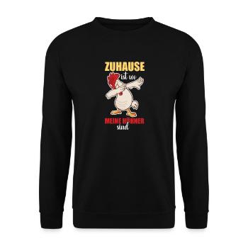Zuhause ist wo meine Hühner sind Landwirt Bauer - Unisex Pullover - Schwarz - Vorne - Alina (178cm) & Michal (187cm)