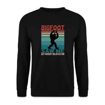 Bigfoot lustiger Spruch Retro Background - Unisex Pullover - Schwarz - Vorne - Alina (178cm) & Michal (187cm)