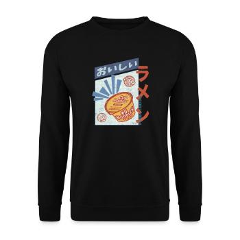 Retro Oishi Ramen - Spicy Noodles in a cup - Unisex Pullover - Schwarz - Vorne - Alina (178cm) & Michal (187cm)