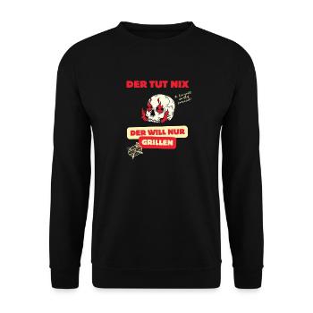 Skull and barbecue saying design - Unisex Sweatshirt - black - Front - Alina (178cm) & Michal (187cm)