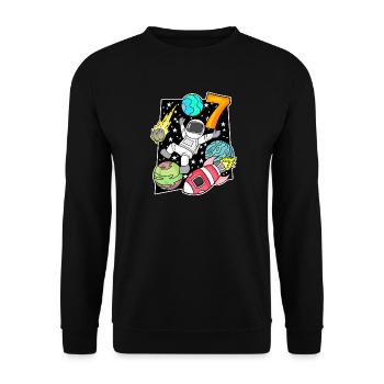 7 Birthday Boy Astronaut - Unisex Sweatshirt - black - Front - Alina (178cm) & Michal (187cm)