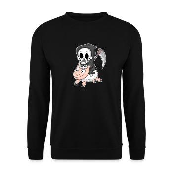 Motif de mouton de la Faucheuse - Sweat-shirt Unisexe - noir - Devant - Alina (178cm) & Michal (187cm)