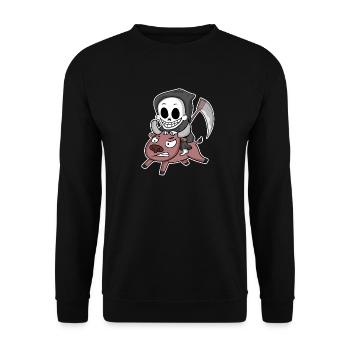 Motif de la vache de la faucheuse - Sweat-shirt Unisexe - noir - Devant - Alina (178cm) & Michal (187cm)