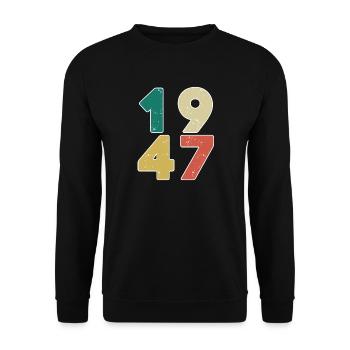 1947 - Jahrgang 1947 - Baujahr 1947 - Unisex Pullover - Schwarz - Vorne - Alina (178cm) & Michal (187cm)