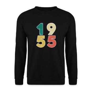 1955 - Jahrgang 1955 - Baujahr 1955 - Unisex Pullover - Schwarz - Vorne - Alina (178cm) & Michal (187cm)