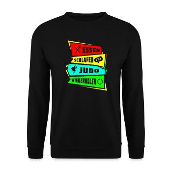 Essen Schlafen Judo wiederholen - Unisex Pullover - Schwarz - Vorne - Alina (178cm) & Michal (187cm)
