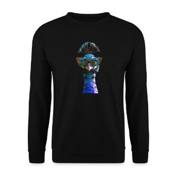 Pfau Blauer Pfau Pfauen Peacock Rad Pfauenrad Pfau - Unisex Pullover - Schwarz - Vorne - Alina (178cm) & Michal (187cm)