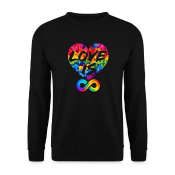 LIEBE IST UNENDLICH, LIEBESPUZZLE, LGBTQIA+ - Unisex Pullover - Schwarz - Vorne - Alina (178cm) & Michal (187cm)