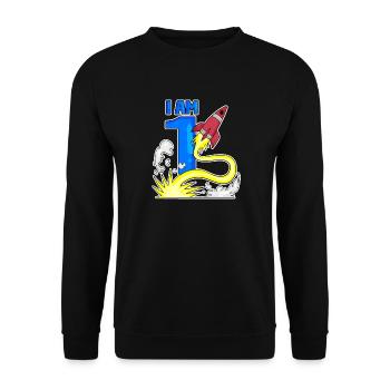 1 Year Birthday Boy Gift - Unisex Sweatshirt - black - Front - Alina (178cm) & Michal (187cm)