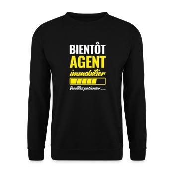 Bald Immobilienmakler bitte warten - Unisex Pullover - Schwarz - Vorne - Alina (178cm) & Michal (187cm)