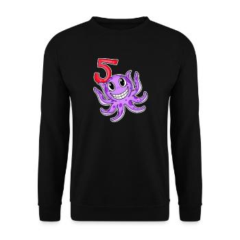 5th Birthday Motif Octopus - Five Years Old - Unisex Sweatshirt - black - Front - Alina (178cm) & Michal (187cm)